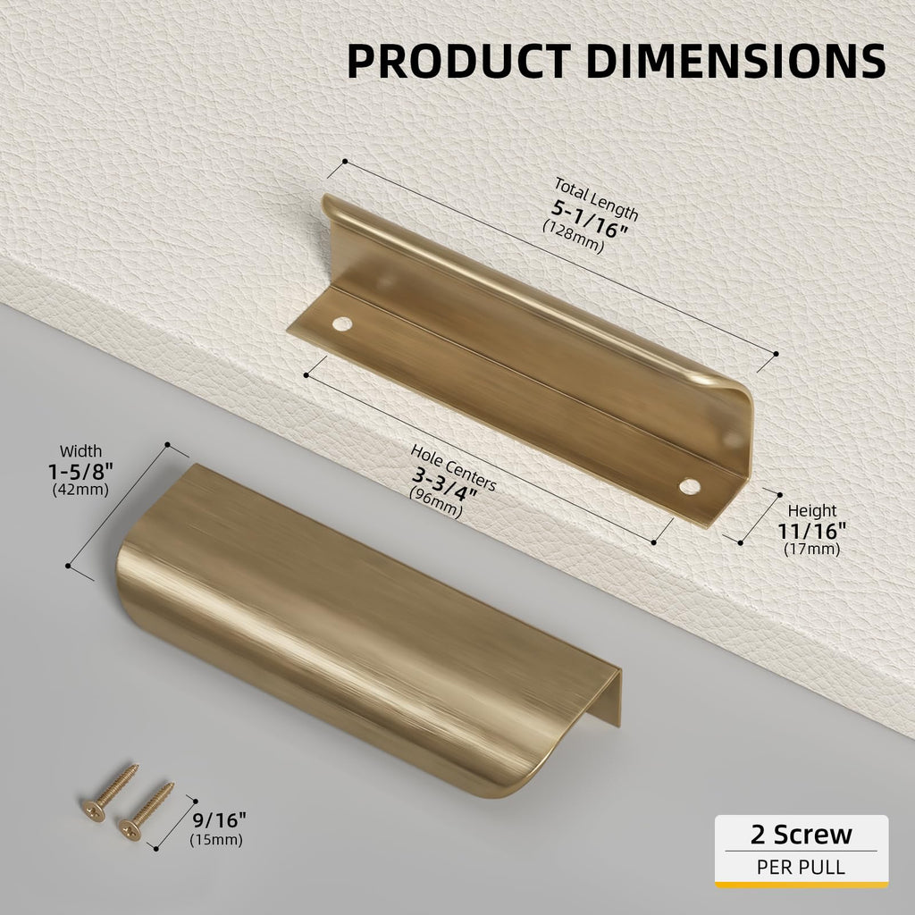 Champagne Bronze Cabinet Handles, Finger Pulls for Cabinet Edge Pulls 3-3/4 Inch 5 Pack | Tab Drawer Handles