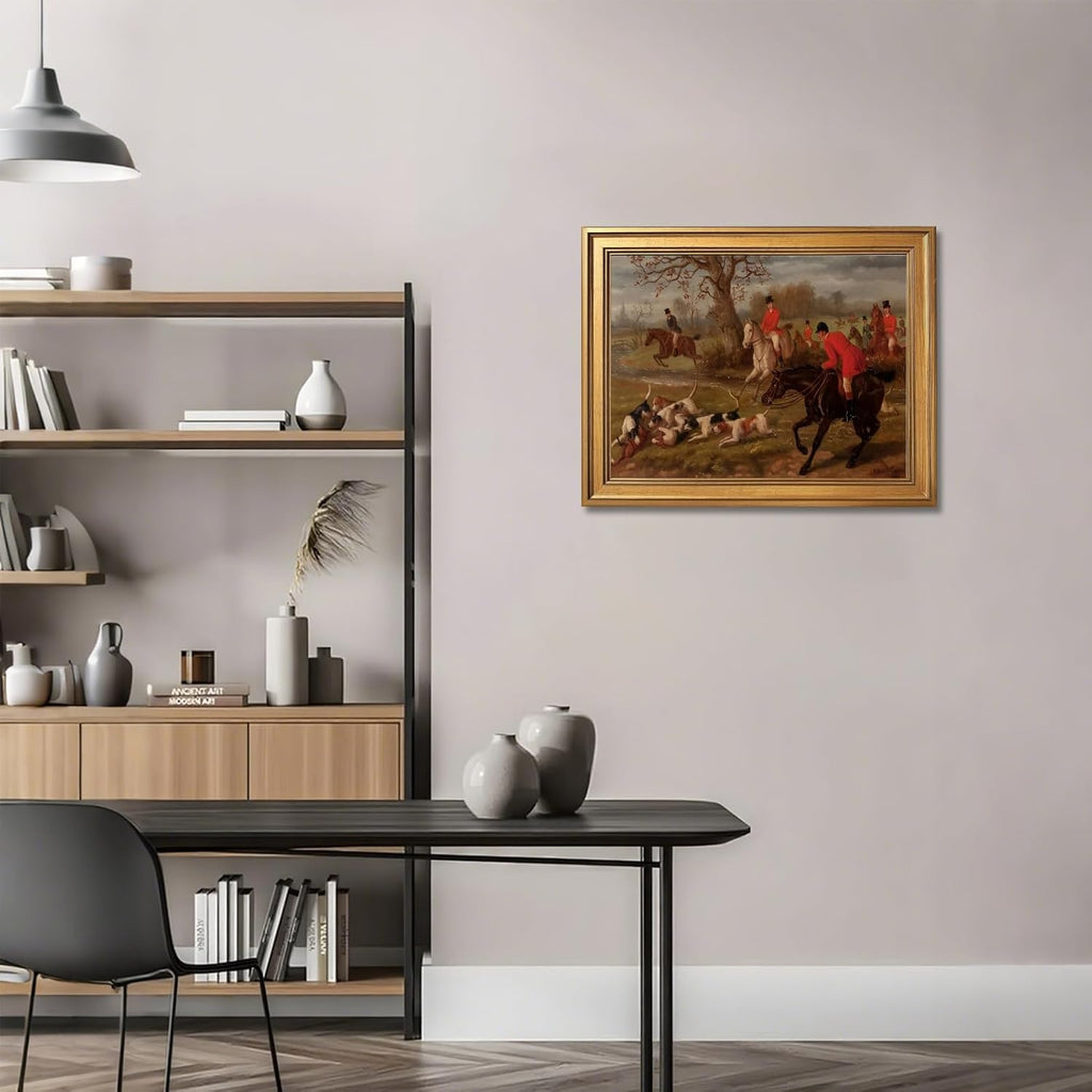 Gold Framed Vintage Equestrian Fox Hunting Wall Art Classic 19th Century Sports Oil Painting Reproduction Posters