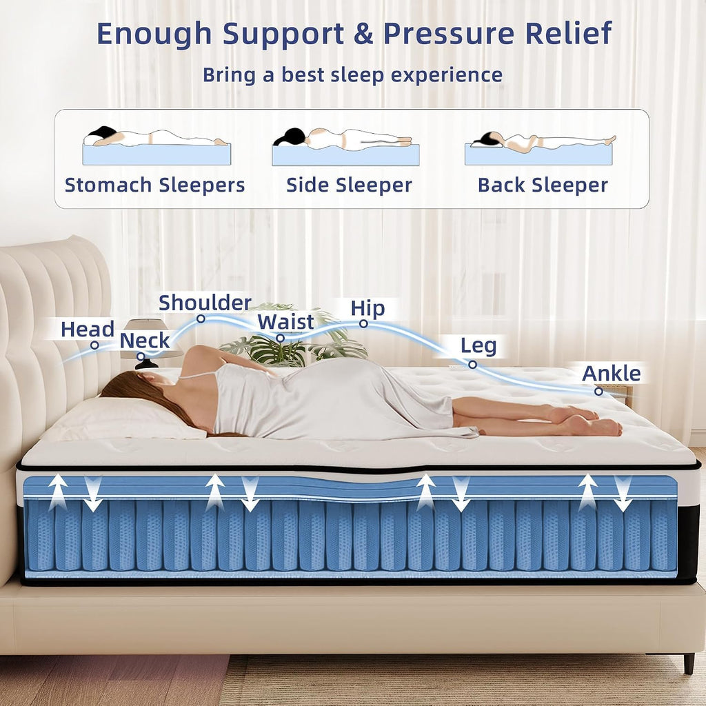 12 Inch Queen Hybrid Memory Foam Mattress in a Box | Individual Pocketed Spring, Medium Firm, Reinforced Edge