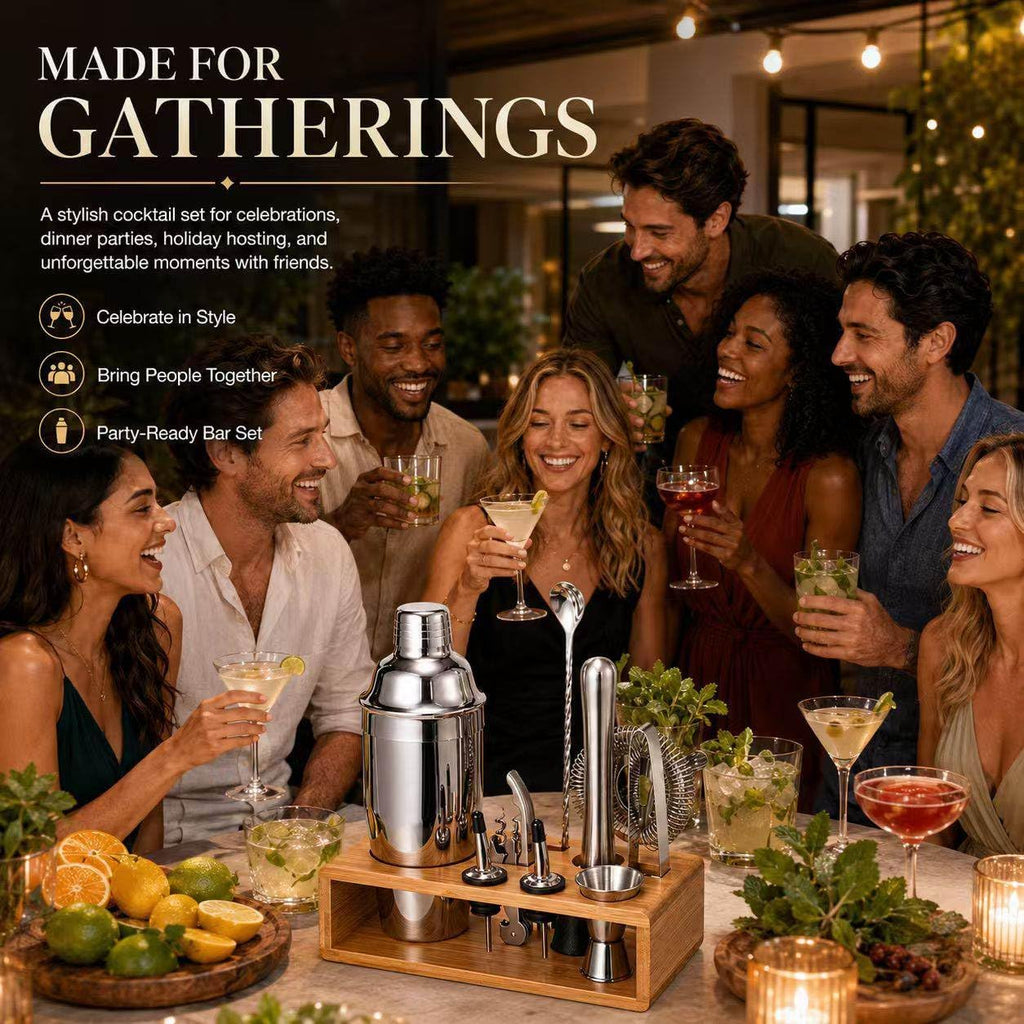 Cocktail Shaker Set, 18/8 Food-Grade Stainless Steel Mixology Bartender Kit 10-Piece Bar Tools with Stylish Bamboo - Set of 10