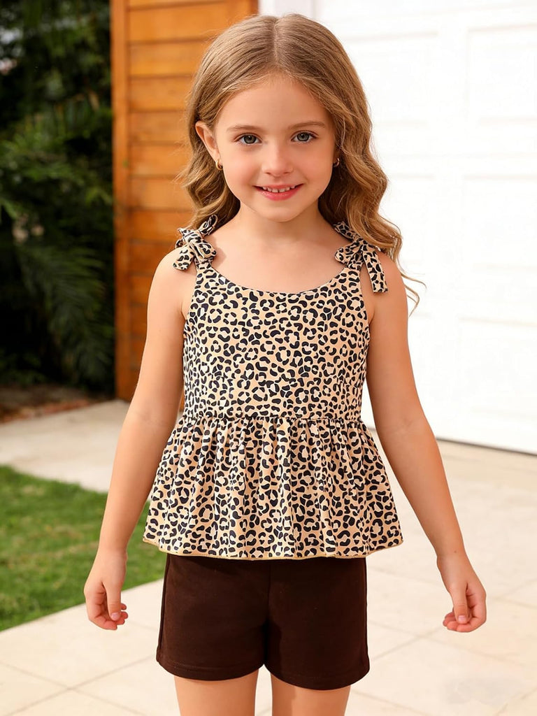 Toddler Girls Clothes Summer Short Set Outfit Tie Knot Shoulder Sleeveless Ruffle Tops and Shorts 2PC Clothing Set