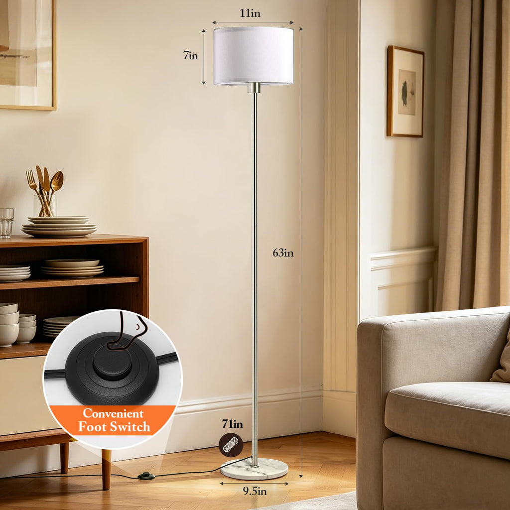 63" Silver Floor Lamps, Standing Lamp with Marble Base