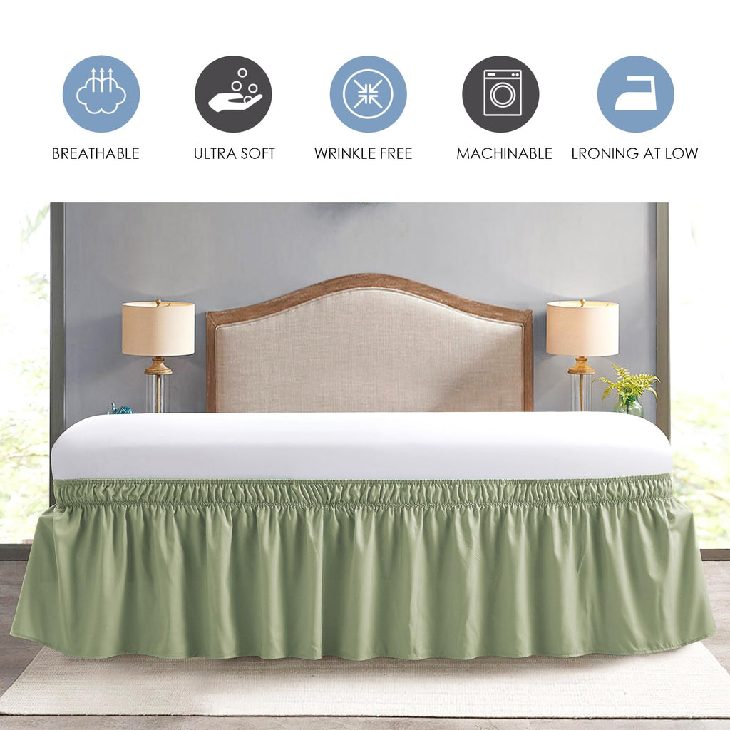 Queen Bed Skirt, Elastic Wrap Around Bed Skirt Queen Size, Bed Skirts for Adjustable Bed, Easy Fit with 15-Inch