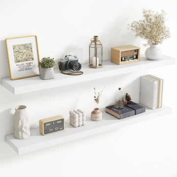 55 Inch Floating Shelves for Wall, 8 Inch Deep, Invisible Brackets, White