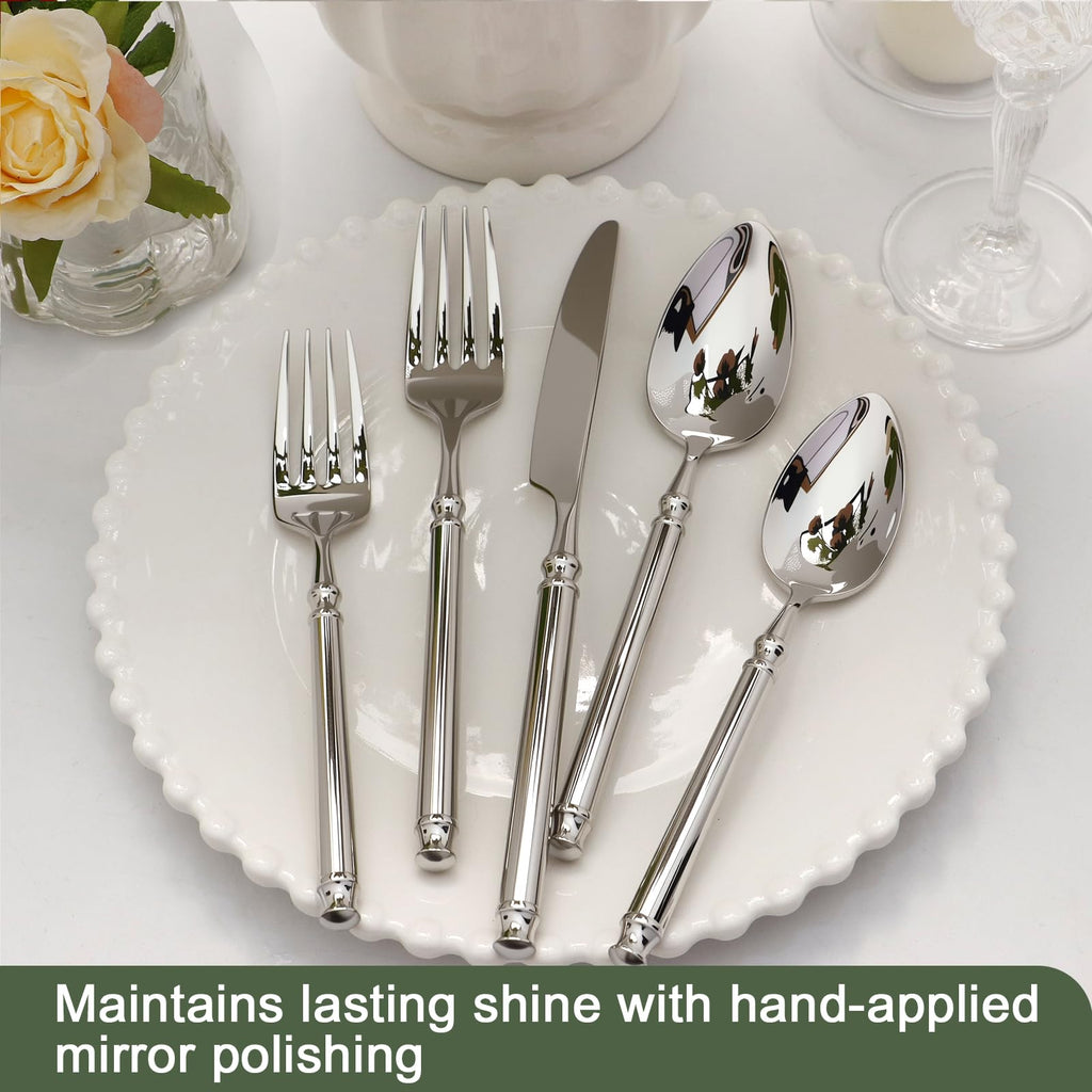 Silverware Set 18/10 Stainless Steel Vintage Flatware Set, 20-Piece Hand Forged Mirror Silver Finish Cutlery