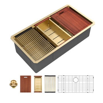 36 Gold Undermount Kitchen Sink Workstation 36x19 Inch Large Sinks