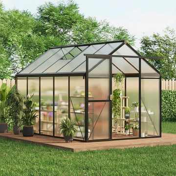6x10 FT Greenhouse, Easy Assembly Aluminum Polycarbonate Greenhouses for Outdoors with Roof Vent, Large Aluminum