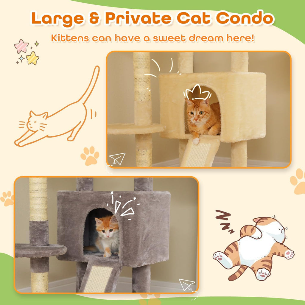 Floor to Ceiling Cat Tree, Height Adjustable 90.5-100.4'', Grey