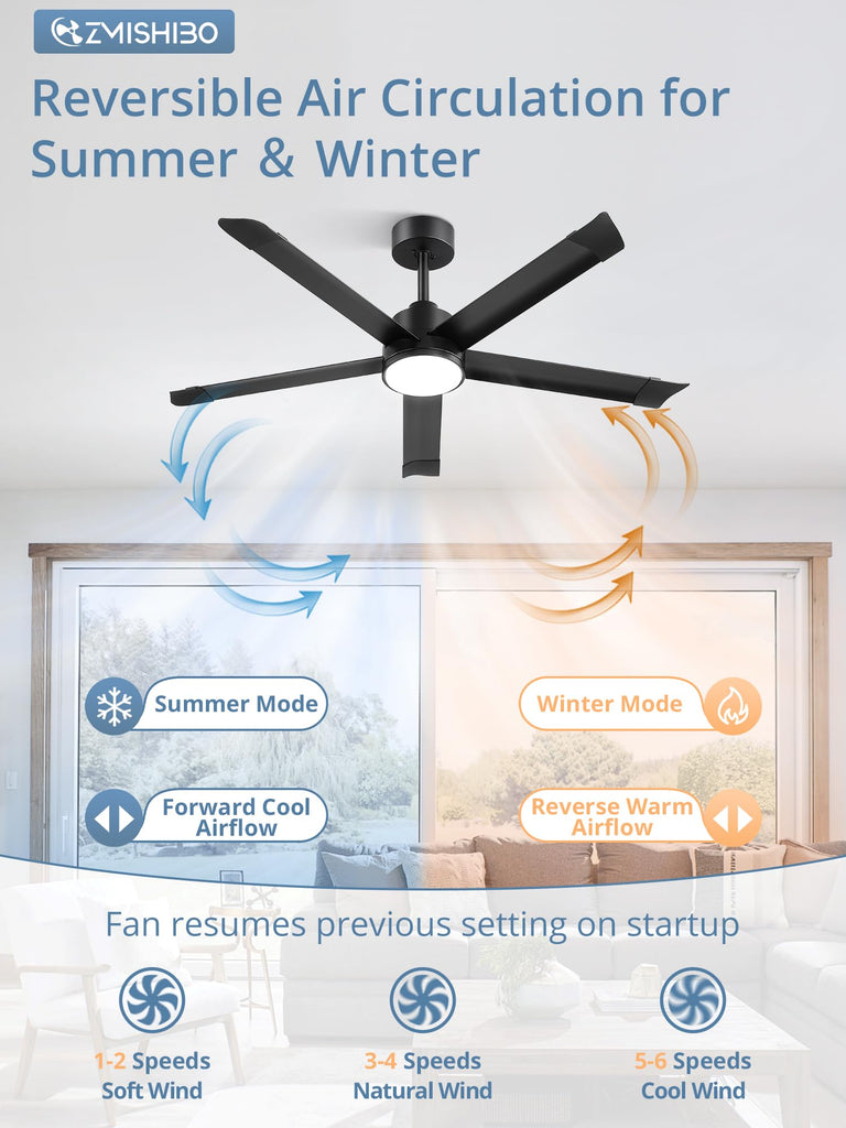 52 Inch Ceiling Fans with Lights, Bend-Resistant Aluminum Blades