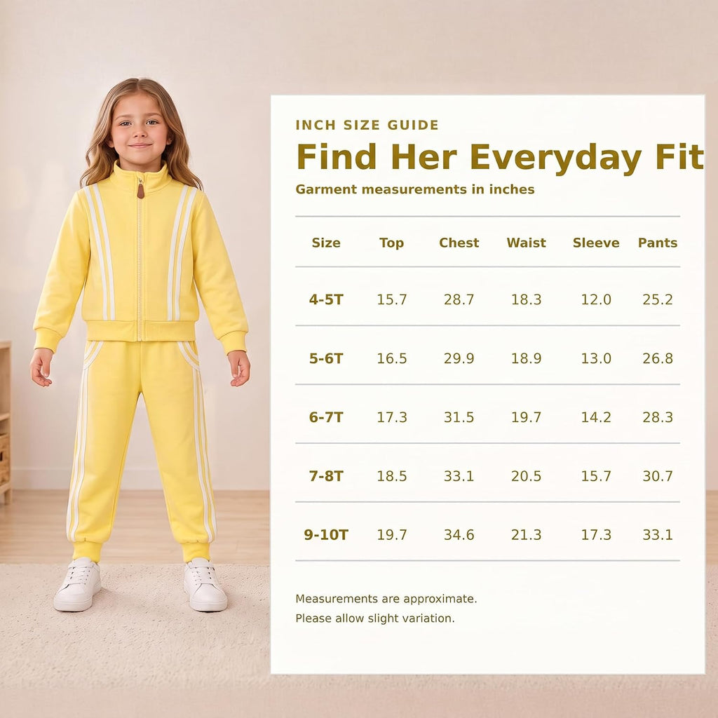 Girls 2 Piece Fall Outfits Long Sleeve Zip Up Tracksuit Toddler Jogger Sweatpants, Kids Winter Clothes Lounge Set
