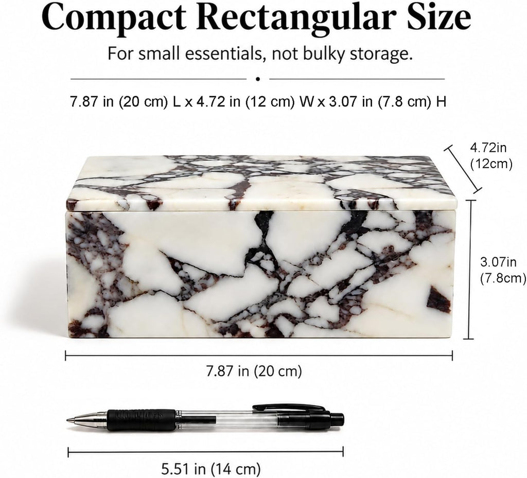 Natural Marble Rectangle Jewelry Box with Lid, 7.87