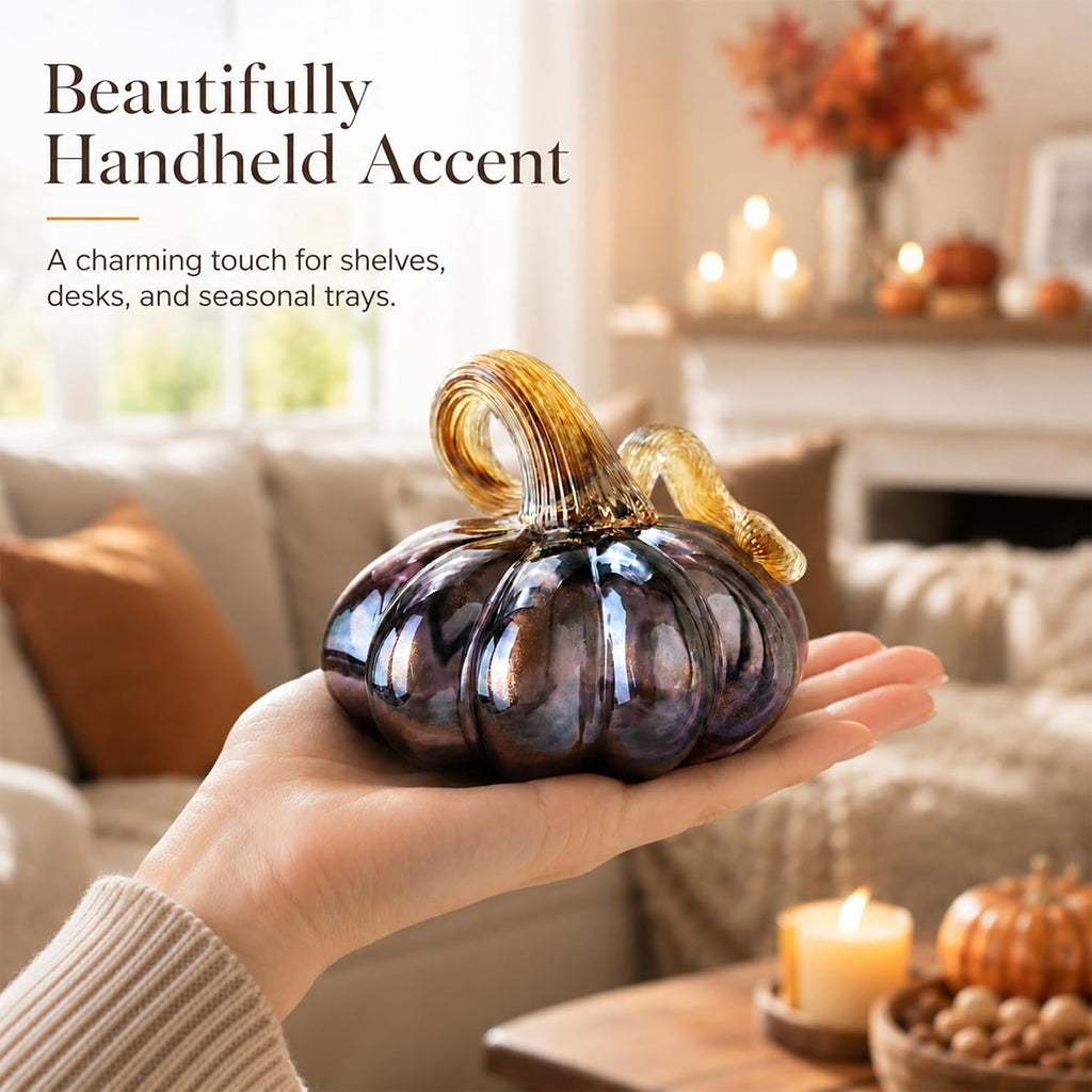 Purple Blown Glass Pumpkin Art Glass Fall Decor Pumpkin Thanksgiving Table
