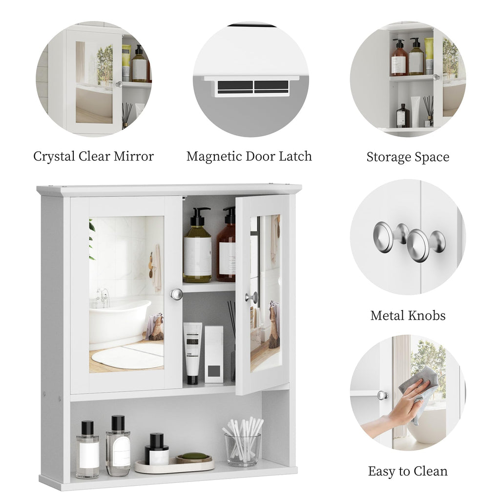Bathroom Medicine Cabinet with Mirror, Wall Mounted, White