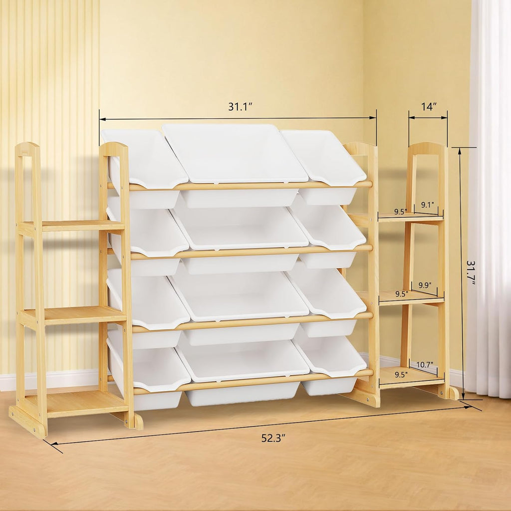 Toy Storage Organizer with Bookshelf - Wooden Toy Organizer with 12 Toy Bins & 6 Tier Bookcase,Quick Assembly Kids