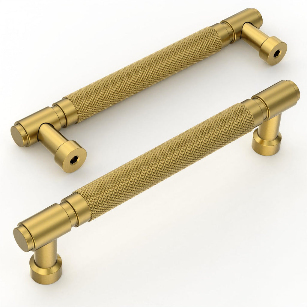 10 Pack Brushed Moderne Brass knurled Cabinet Pulls 5"