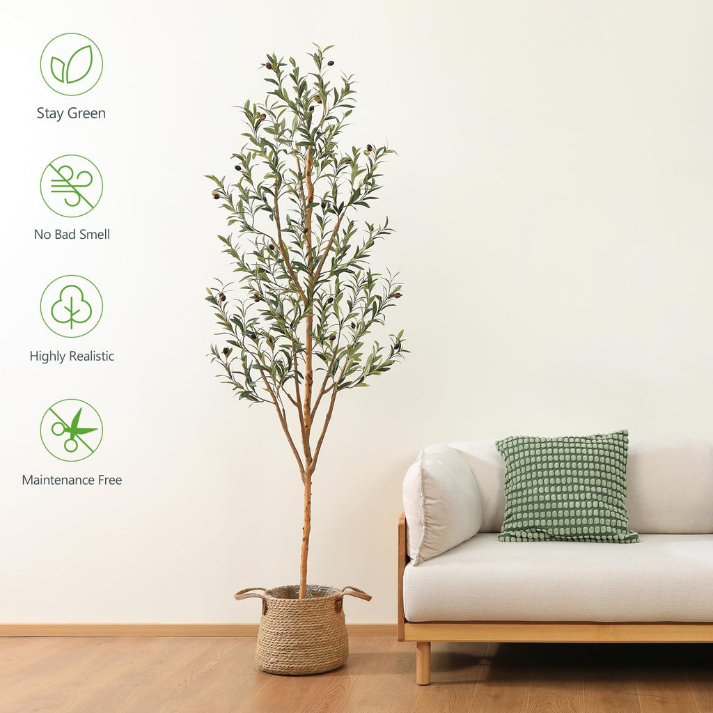 2-Pack 7FT Artificial Olive Trees, Wood Trunks & Silk Leaves