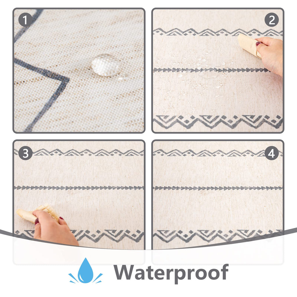 Boho Rectangle Tablecloth 60x84 in, Grey Waterproof Tablecloth
