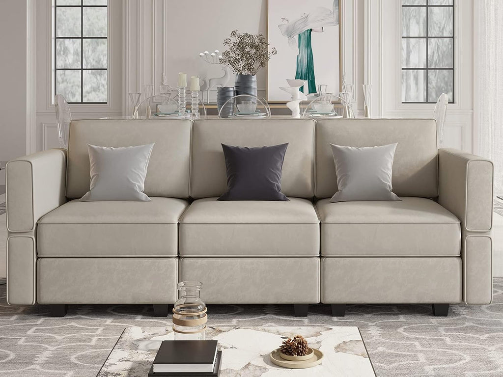 Modular Sofa Couch with Storage Seats Velvet 3 Seater Sofa Grey