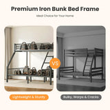 Heavy Duty Twin XL Over Queen Bunk Bed, Metal Steel Bed Frame with EVA-Padded Angled Ladder & Full-Length Guardrails