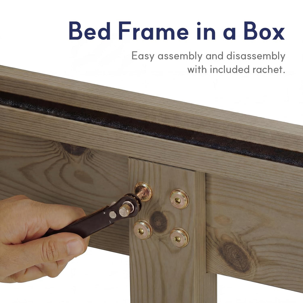 Queen Bed Frame Classic Solid Pine Wood Platform, Noise Free, Under Bed Storage, No Box Spring Needed, Easy Assembly