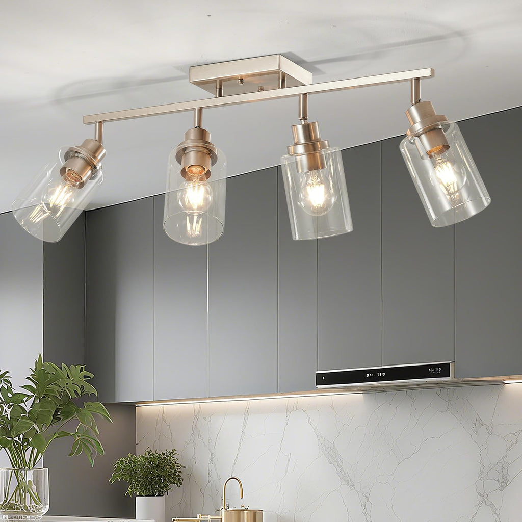 Brushed Nickel Track Lighting Kit with Clear Glass, Modern Track Light Fixtures Flush Ceiling Mounted