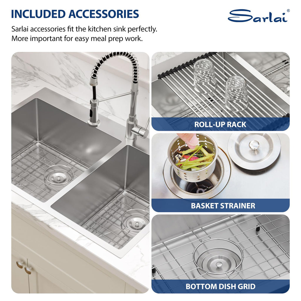 33 Inch Kitchen Sink Drop In Double Bowl- 33x22 Inch Drop Kitchen Sink Stainless Steel 16 Gauge Topmount Double Basin