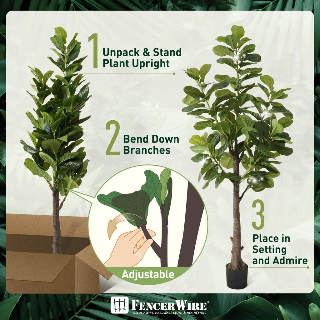 Artificial Fiddle Fig Tree, 6/7 Feet in Pot with Dried Moss, for Indoor House Home Office Store, Potted Ficus Lyrata