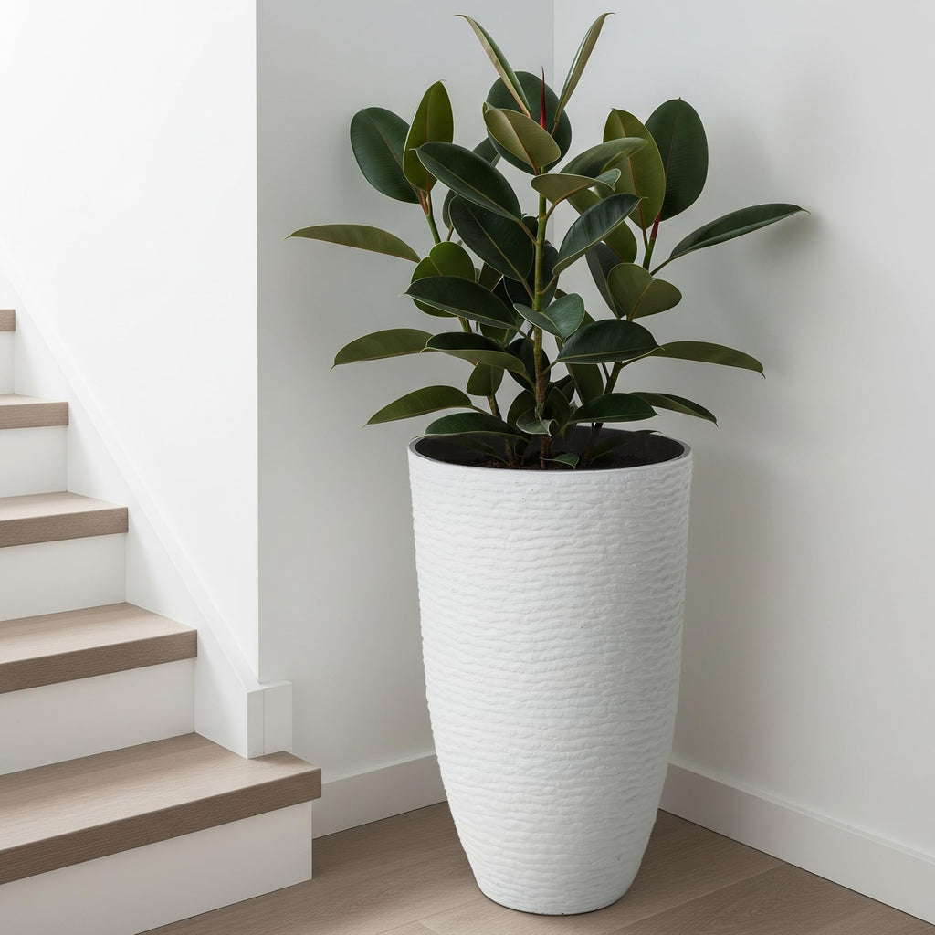 2-Pack 21" H. White Tall Planters - 14'' Dia Resin Large Round Flower Pots for Outdoor Plants Trees - Imitation Stone