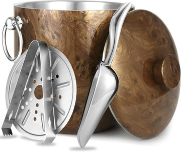 Ice Bucket with Lid, Scoop, Tongs and Strainer - Well Made Insulated Stainless Steel Keep Ice Frozen Longer