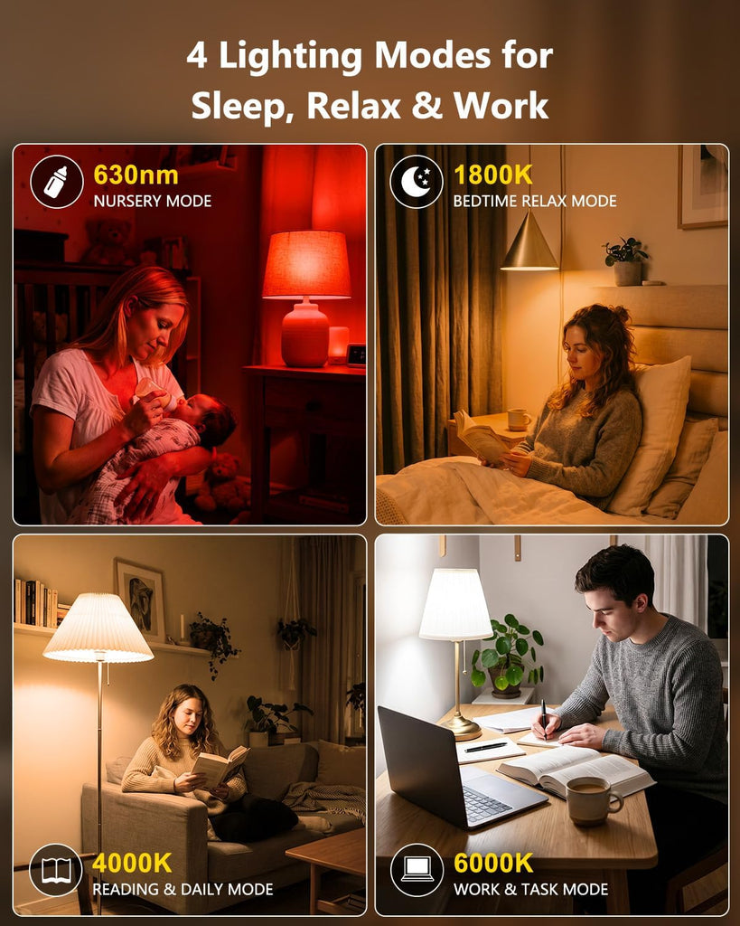 E26 LED Red Light Bulbs For Sleep With Remote Control, Blue Light Blocking Bulb, 630nm+1800k- 6000k Dimmable Screw