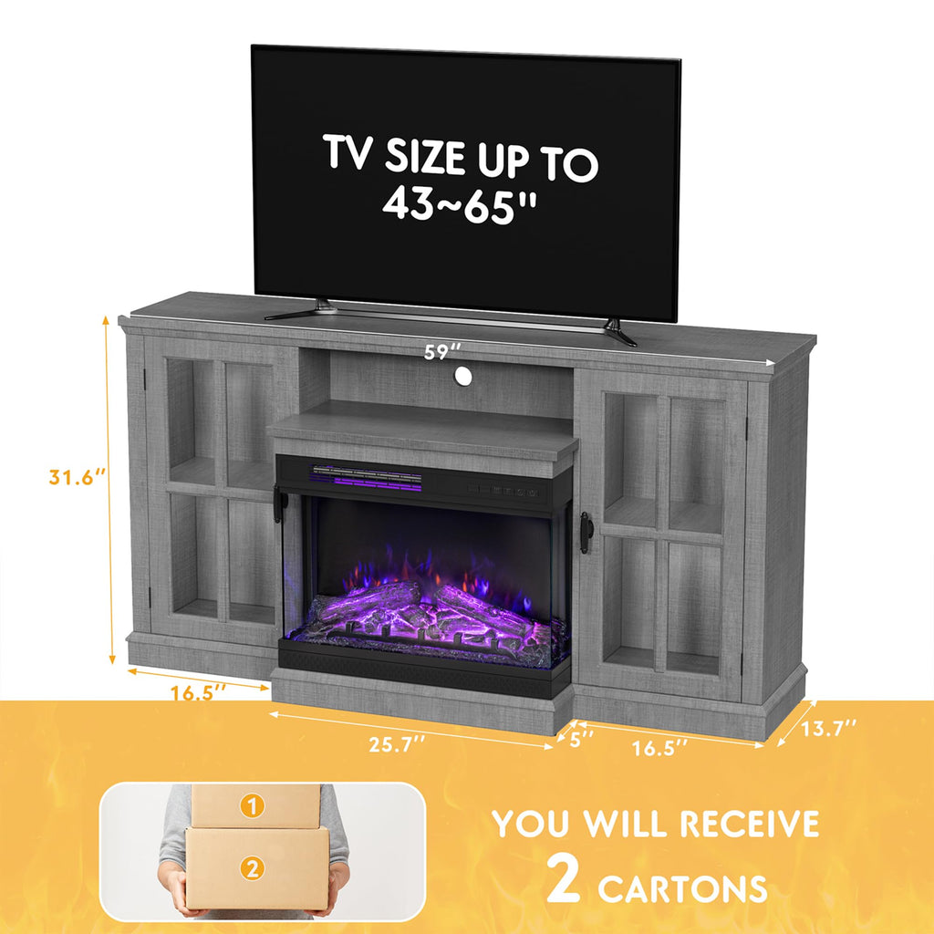 Up to 65", 3-Sided Glass, Wash Grey