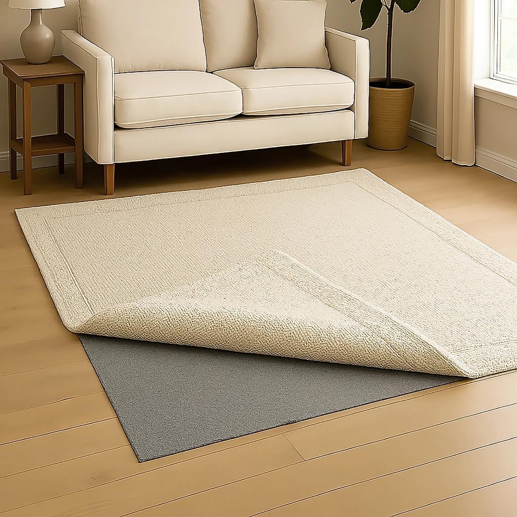 2x4 Feet Gray Rug Pad - 1/3 Inch Thick, Non-Slip, Cushioned Grip for Hard Floors - Set of 8
