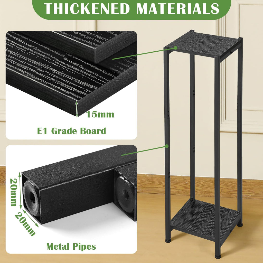 40 Inch Extra Tall Plant Stand Indoor,2 Tier Pedestal Stand,Black | Rock-Solid Stability,Adjustable Feet,0.8x0.8"