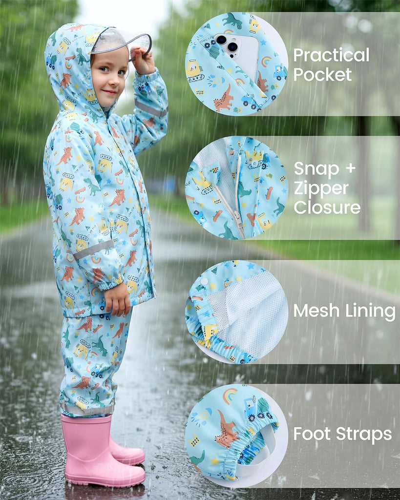 Boys Girls Waterproof Suit,Toddler Piece Raincoat with Portable Storage Bag and Reflective Strip
