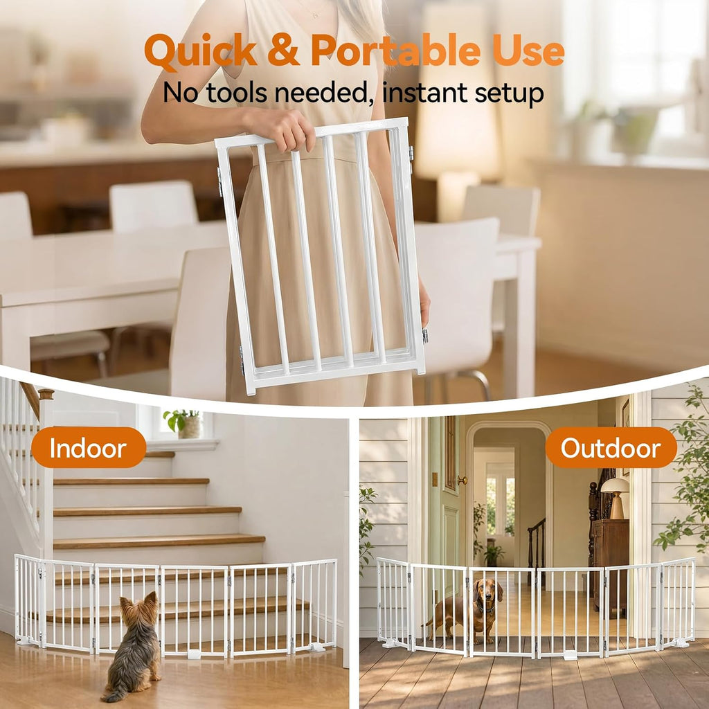 Small Dog Gate Indoor, Up to 72" W Freestanding Pet/Puppy Fence, White