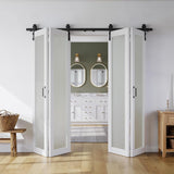 80" x 84" Bifold Sliding Barn Door, 1 Lites Tempered Frosted Glass Panel with Sliding Hardware Kit S