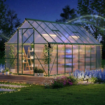 8 x 16 ft Outdoor Polycarbonate Greenhouse Kit, Heavy Duty Greenhouse with Reinforced Aluminum Frame, Adjustable Roof