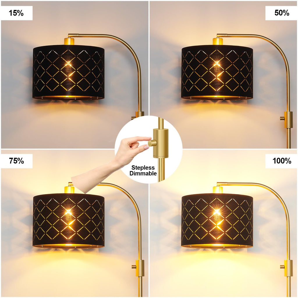 Dimmable Floor Lamp, 1200 Lumens LED Edison Bulb Included, Arc Gold Floor Lamps Modern Standing Lamp with Black Grid