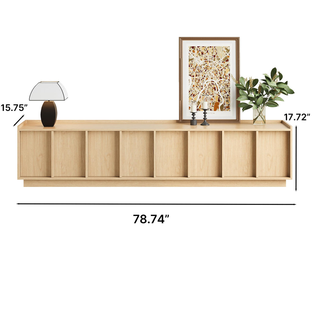 Mid Century Modern Fluted Light Oak TV Stand, Entertainment Center, 79"
