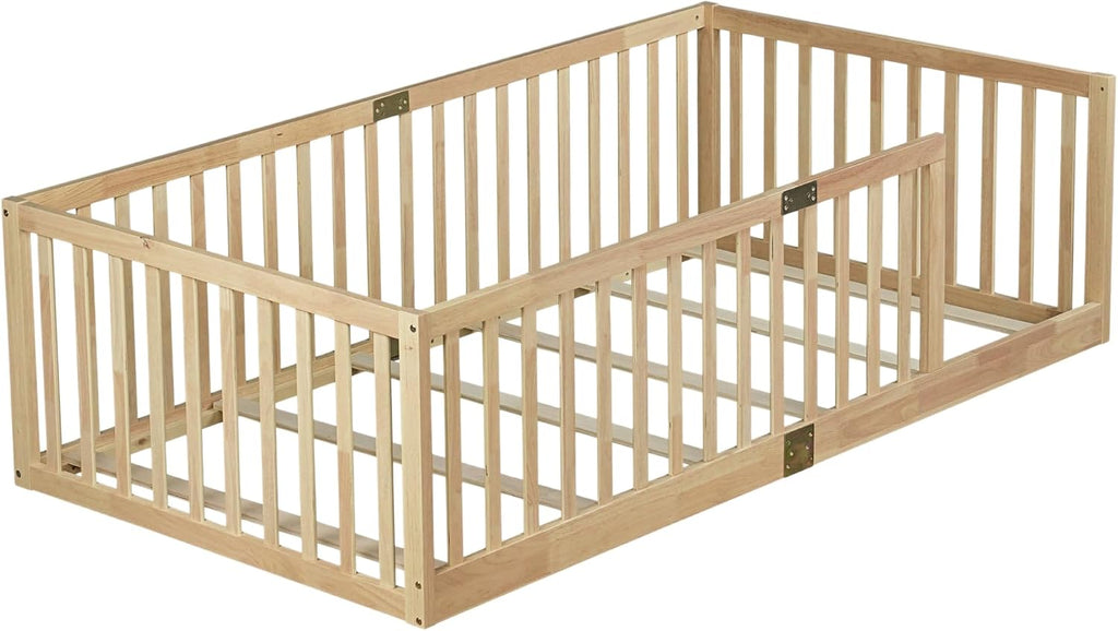 Toddler Floor Bed with High Rails, Natural