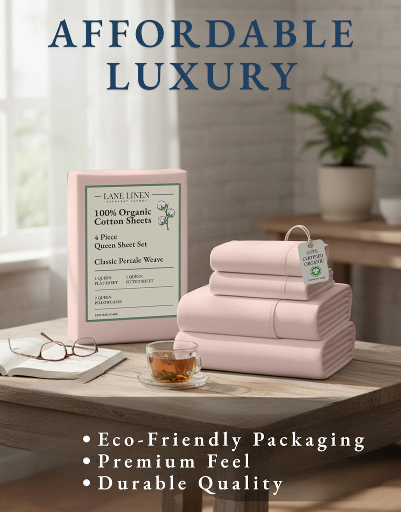 Queen Size Sheet Set 100% Organic Cotton Percale - Sepia Rose