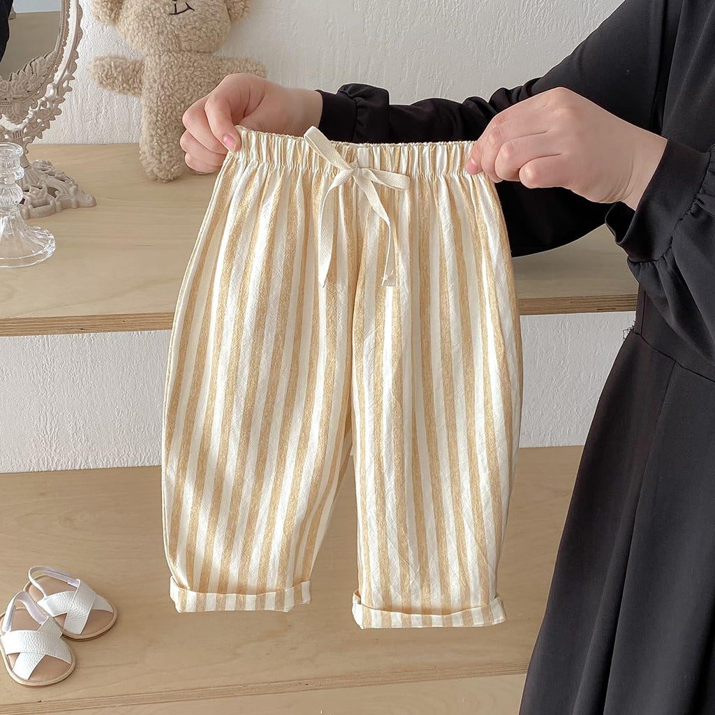 Classic Casual Pants for Boys Thin Cotton Stripe Elastics Waist Spring Summer Trousers Toddler Long Pants 2Pcs