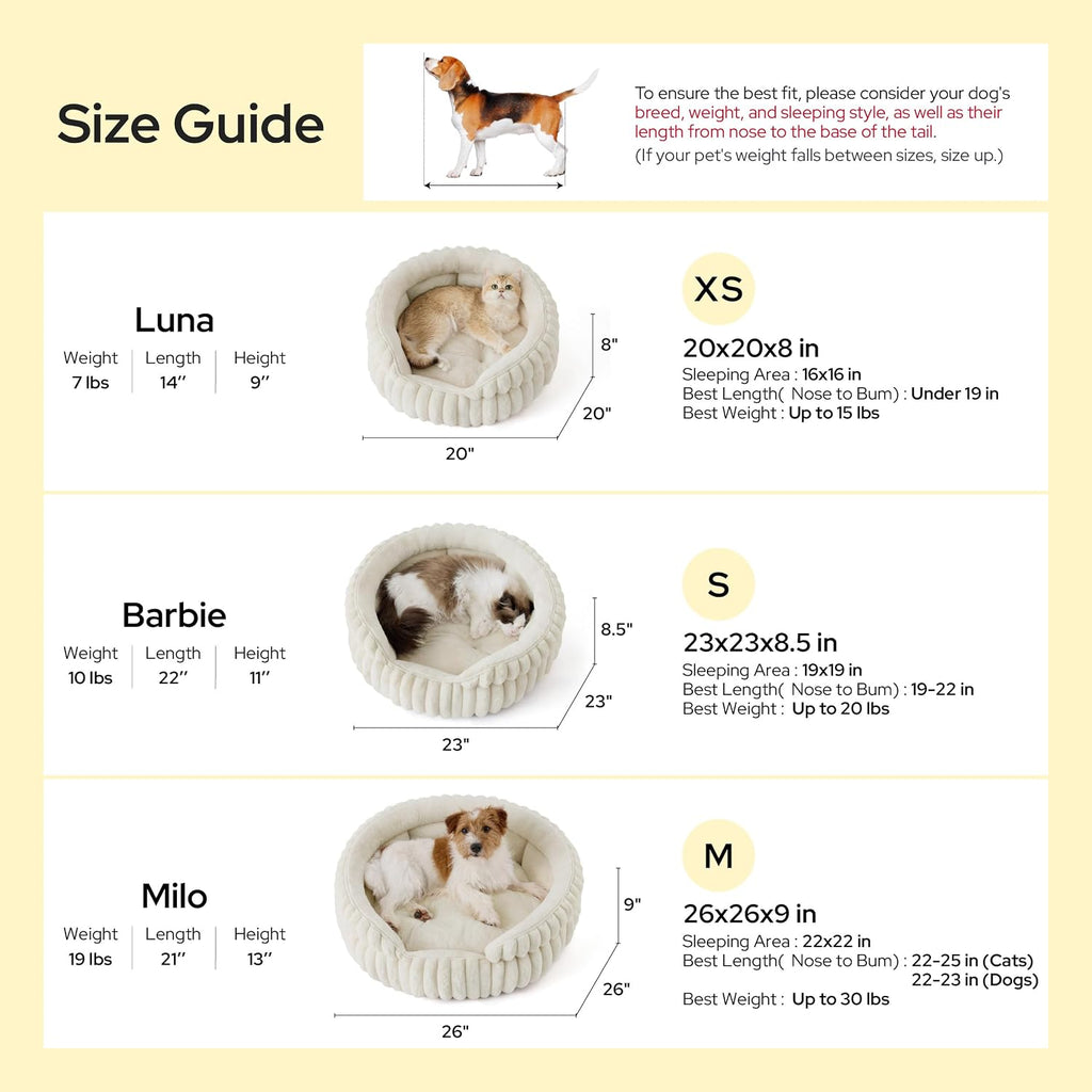 ComfyFleece Washable Cute Small Medium Dog Bed, Round Pet Bed