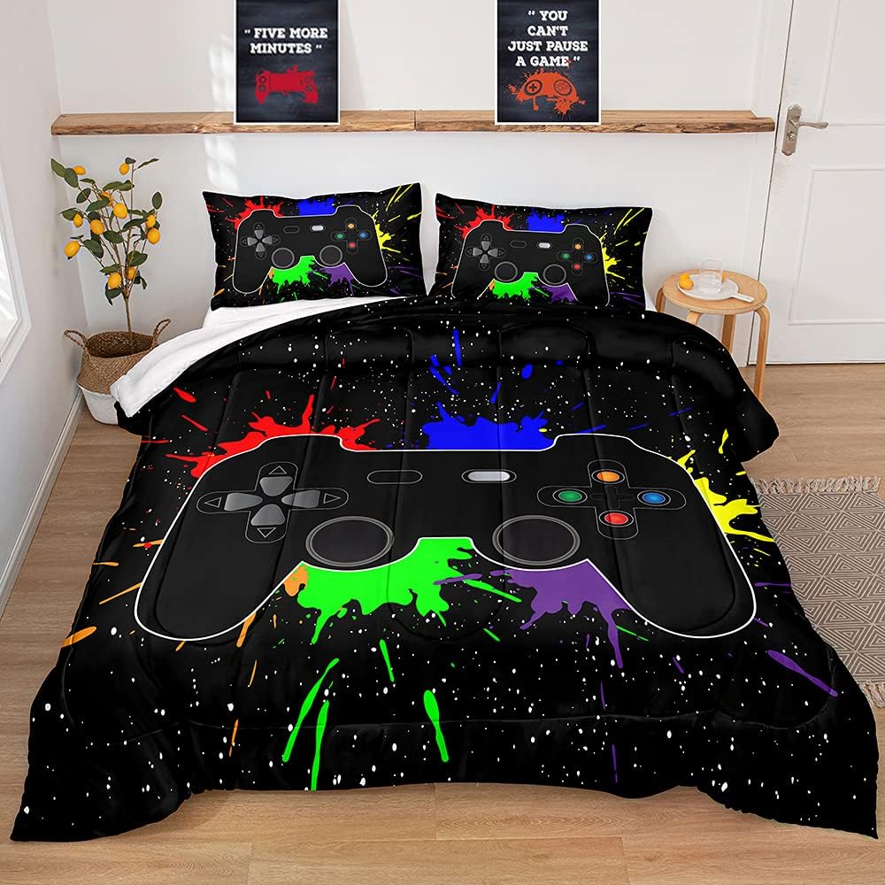 Gaming Comforter for Boys Teen,Game Contoller Bedding Set for Kids,Down Alternative Comforter for All Season,Gamer