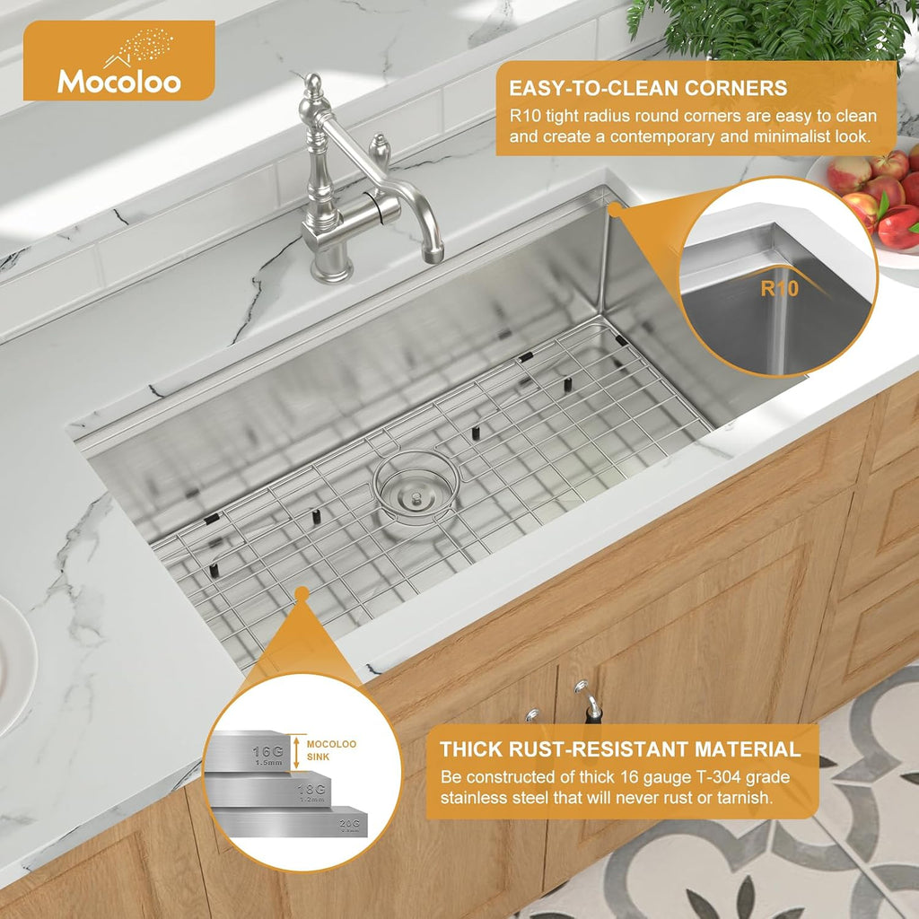 30 Inch Undermount Kitchen Sink - 30x19 Inch Stainless Steel Workstation Sink 16 Gauge Handmade Single Bowl 10" Deep