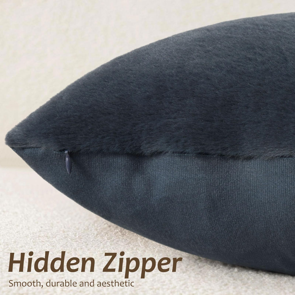 Faux Fur Decorative Throw Pillow Covers 22x22 Set of 2, Ink Blue