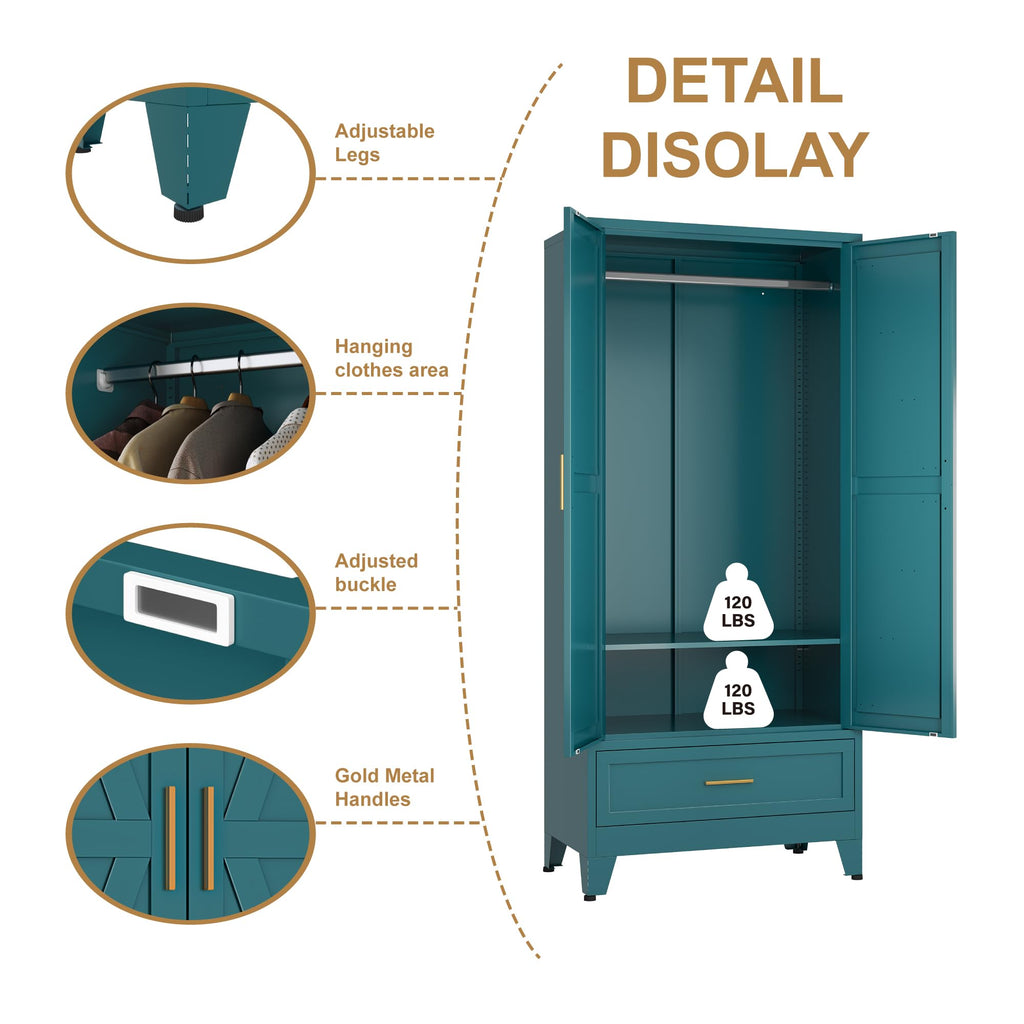Metal Armoire Wardrobe Closet, Bedroom Armoires with Drawers