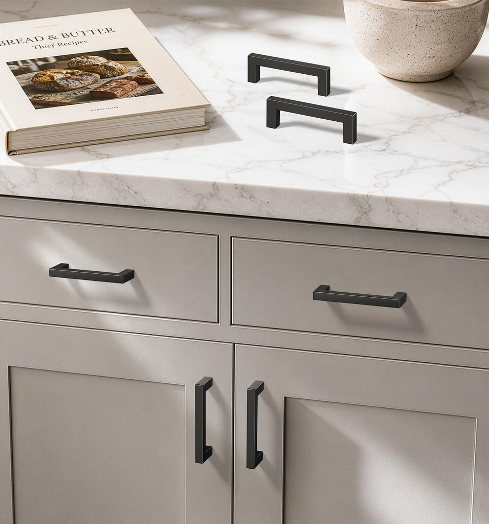 Matte Black Cabinet Handles, 3 Inch CC, Solid Kitchen Pulls, 20 Pack