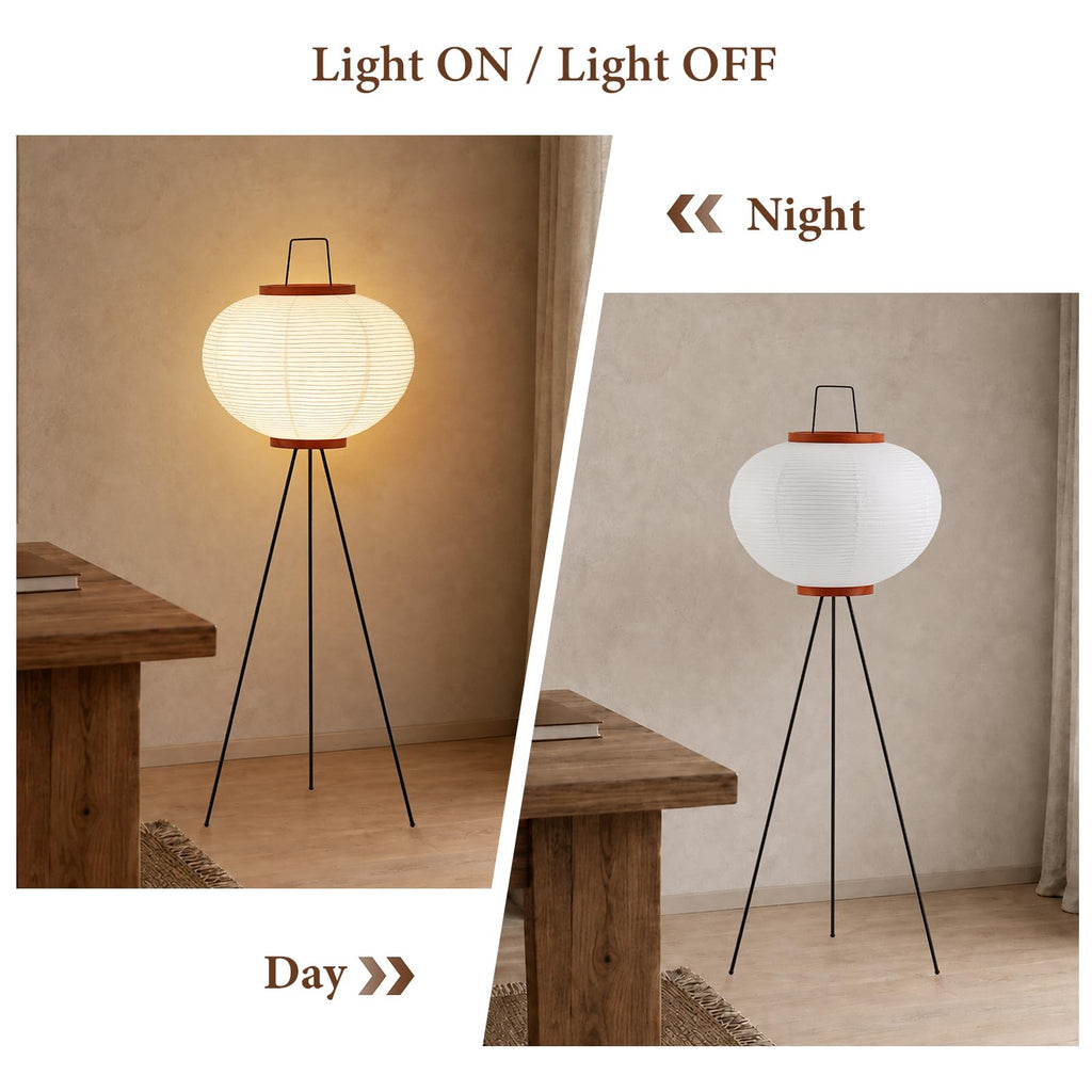 Rice Paper Noguchi Floor Lamp: 3CCT Bulb Japanese Akari Lamp 51 Inches Tall