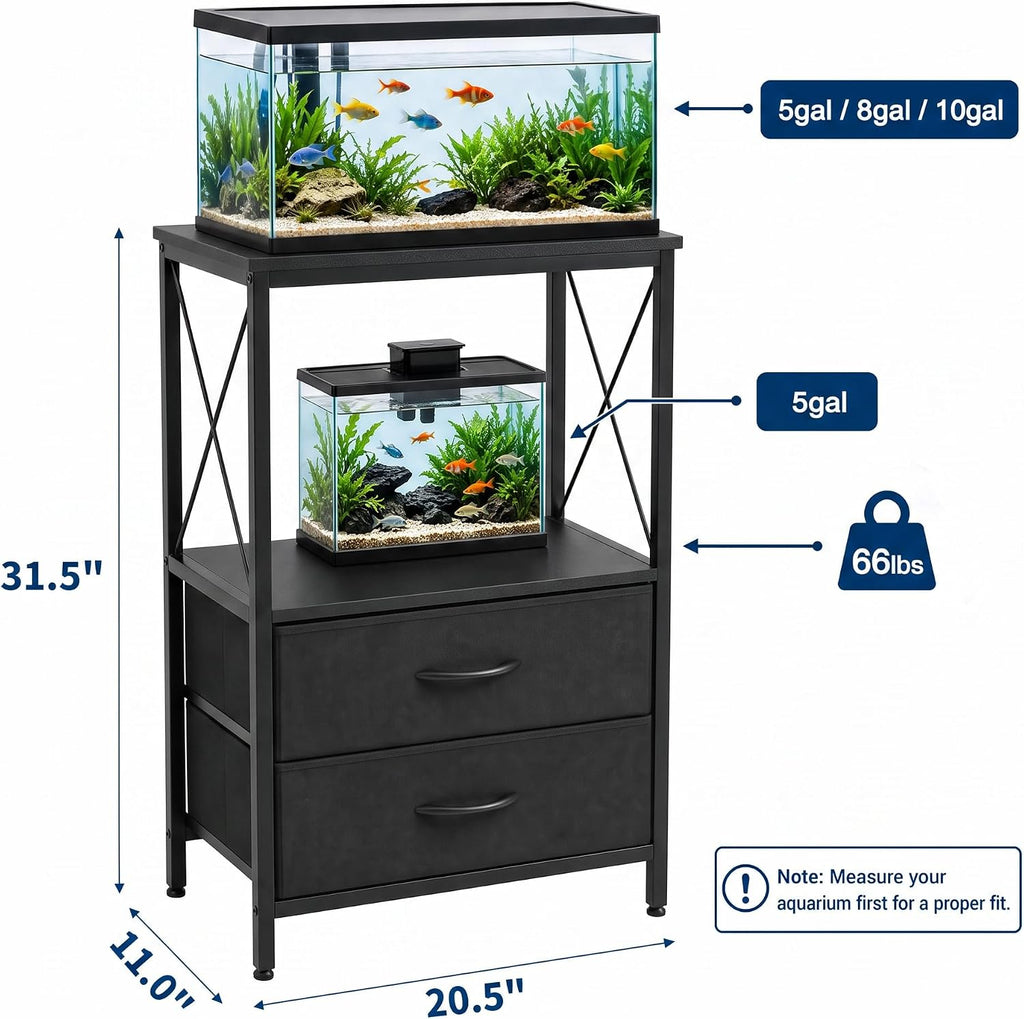 Aquarium Stand 5-10 Gallon with 2 Drawers, Metal Fish Tank Stand
